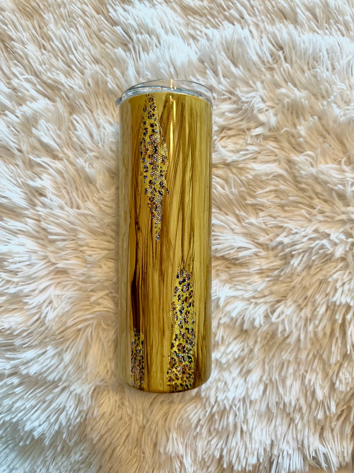 Hand painted Wood Grain/cheetah foil Tumbler