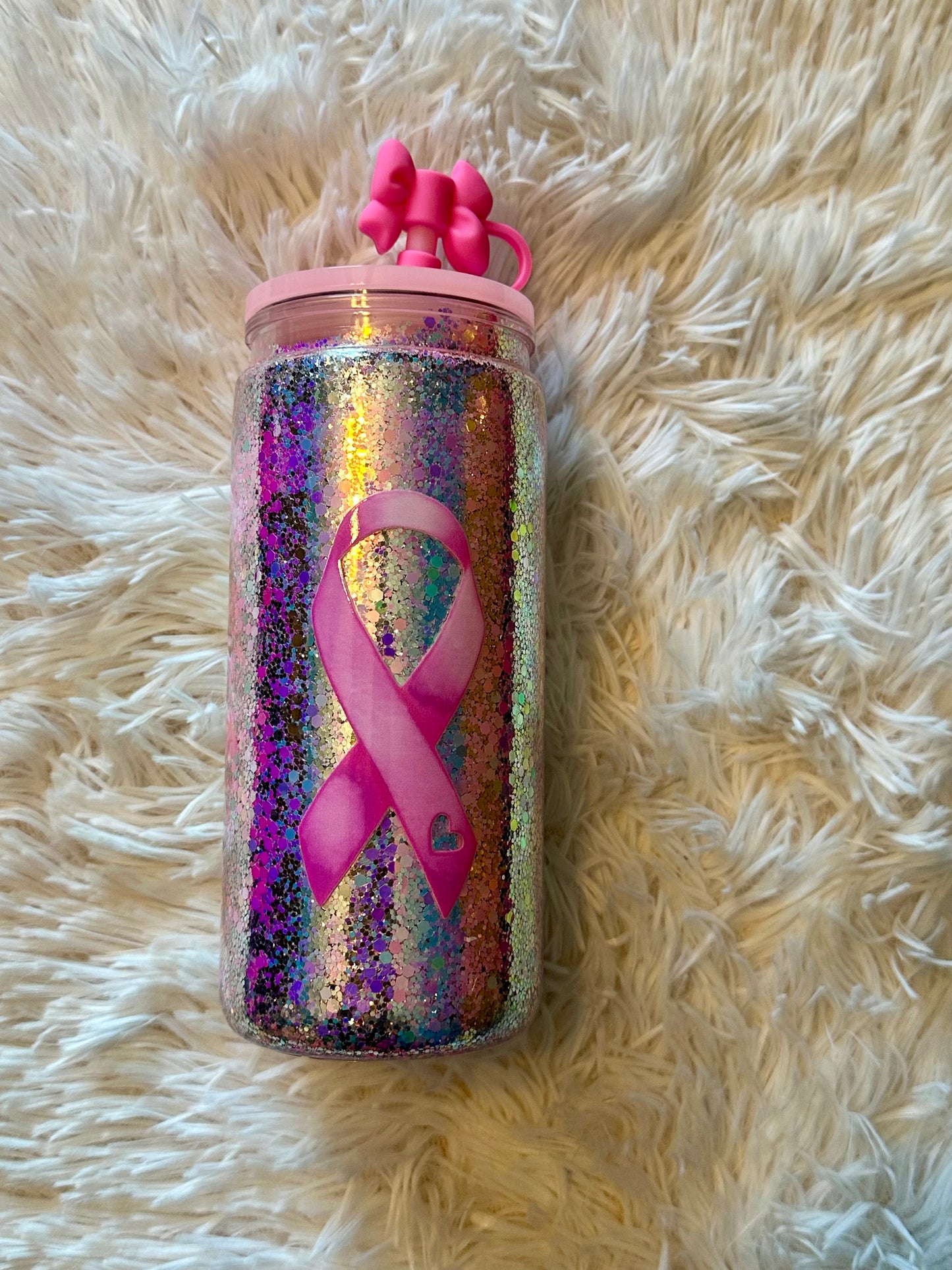 Pink Ribbon Glitter Acrylic Tumbler