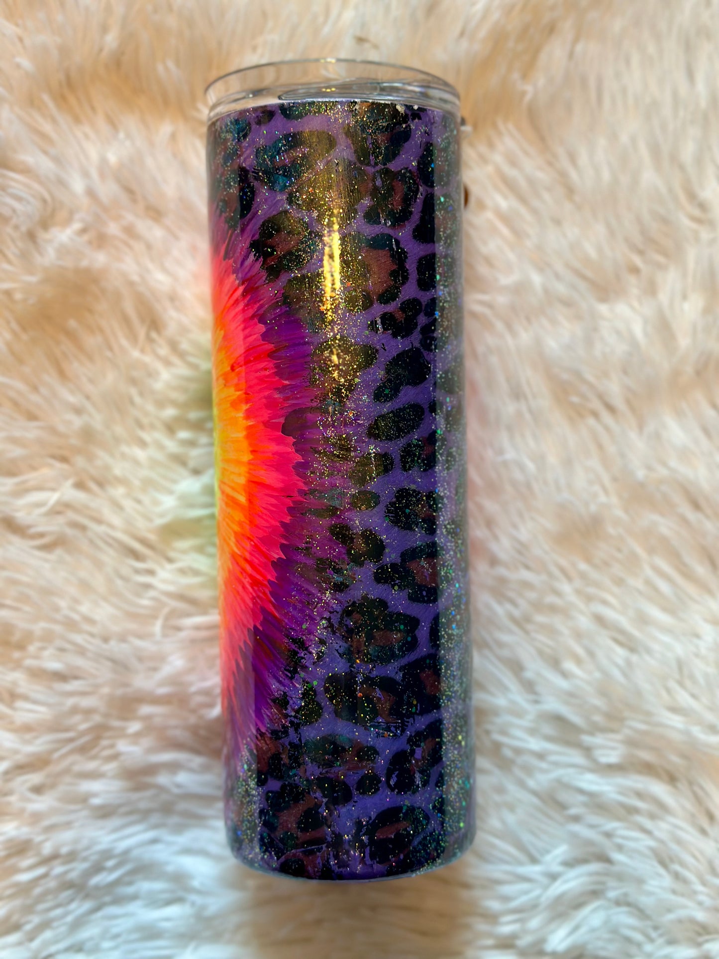 Neon tie dye/purple leopard