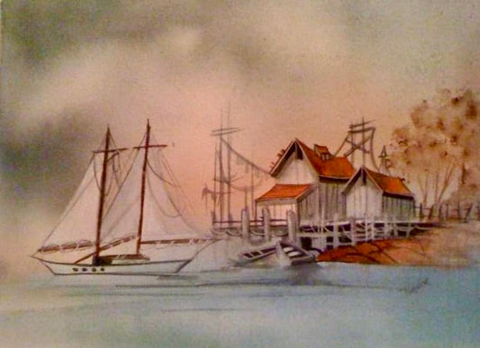 Stormy Harbor Watercolor