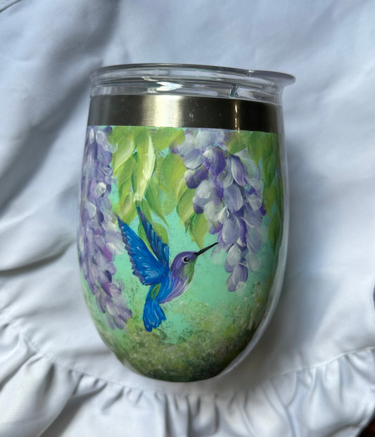 Hand painted Hummingbird & Lilacs