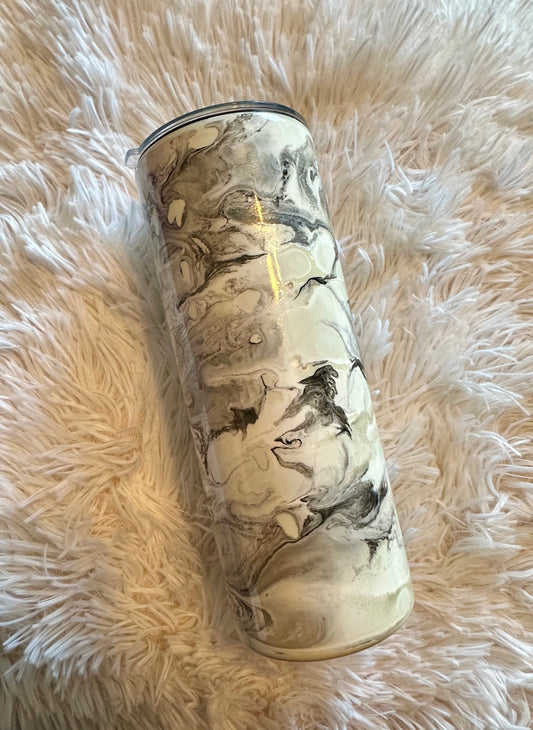 Black/White/Silver Marbled Tumbler