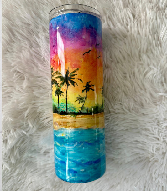 “Palm Horizon” (Hand painted background)