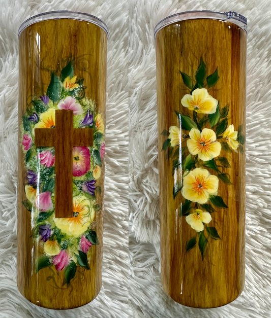 “Faith and Flowers” (Hand painted 20 oz Tumbler)